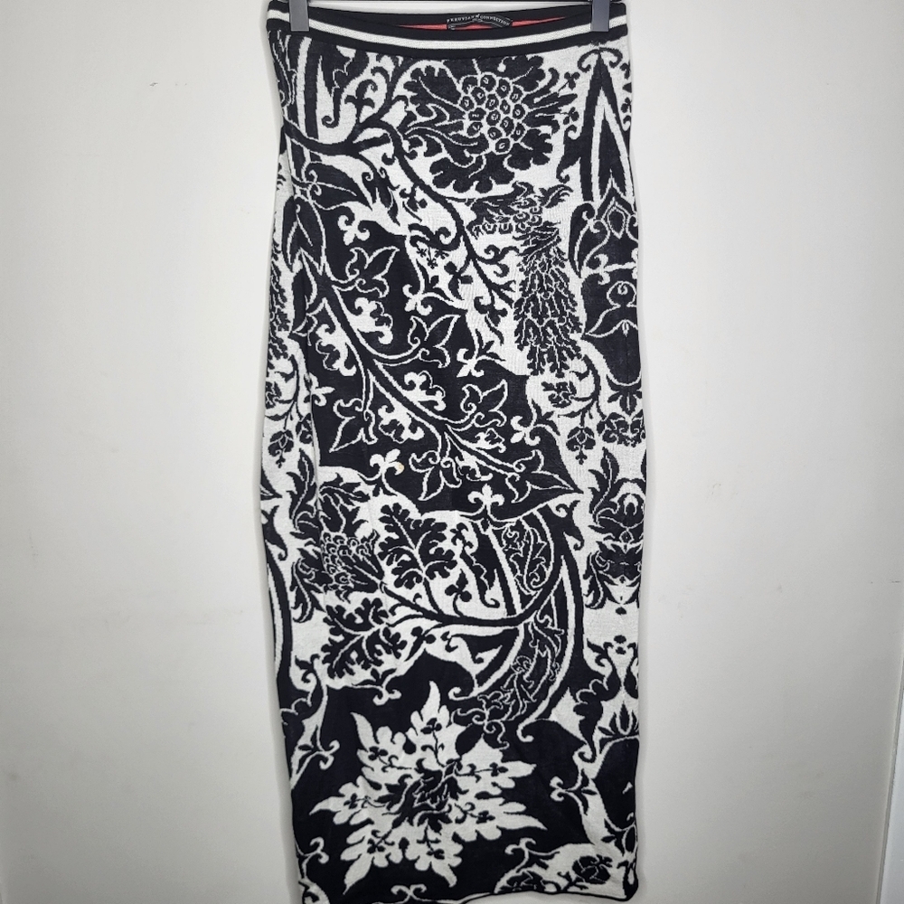Peruvian Connection Black & White Floral Knit Maxi Skirt Size XS